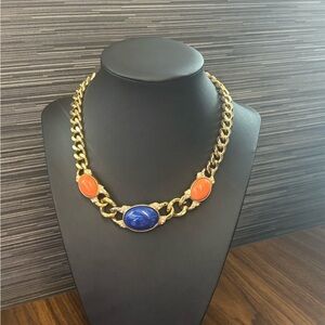 Vintage Gold and Blue Cabochon Statement Necklace